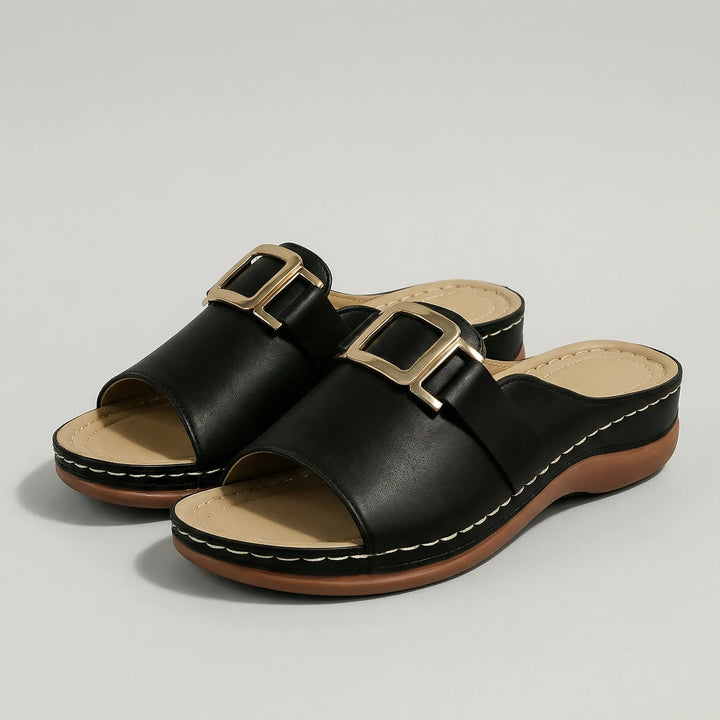 Soltrea - Open-Toe Low Wedge Slide Sandal