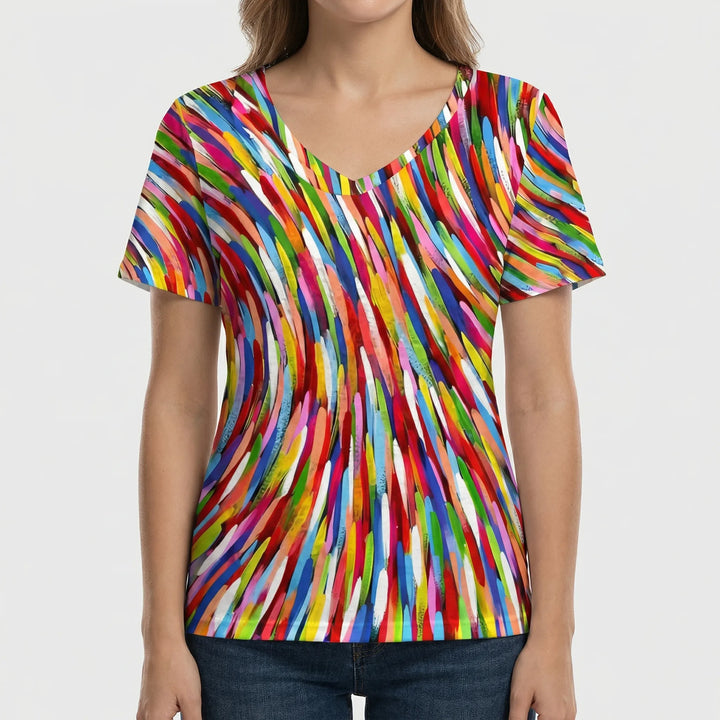 Retro Tryck V-Hals Kortärmad T-shirt