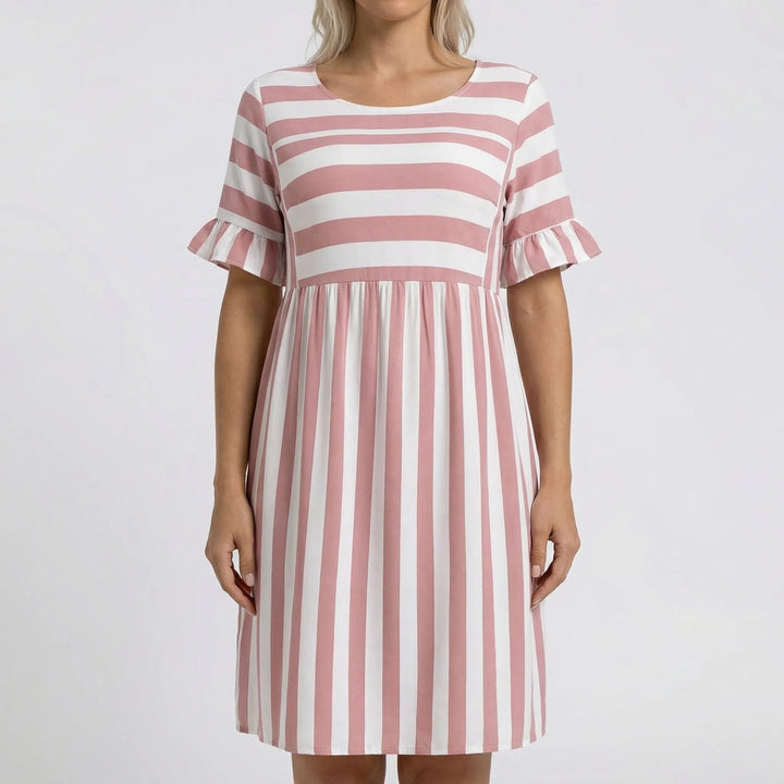 Strivella - Striped Short Sleeve Midi Dress
