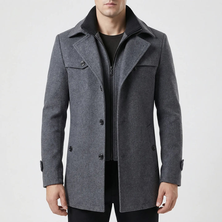 Strovex - Notched Collar Men's Overcoat