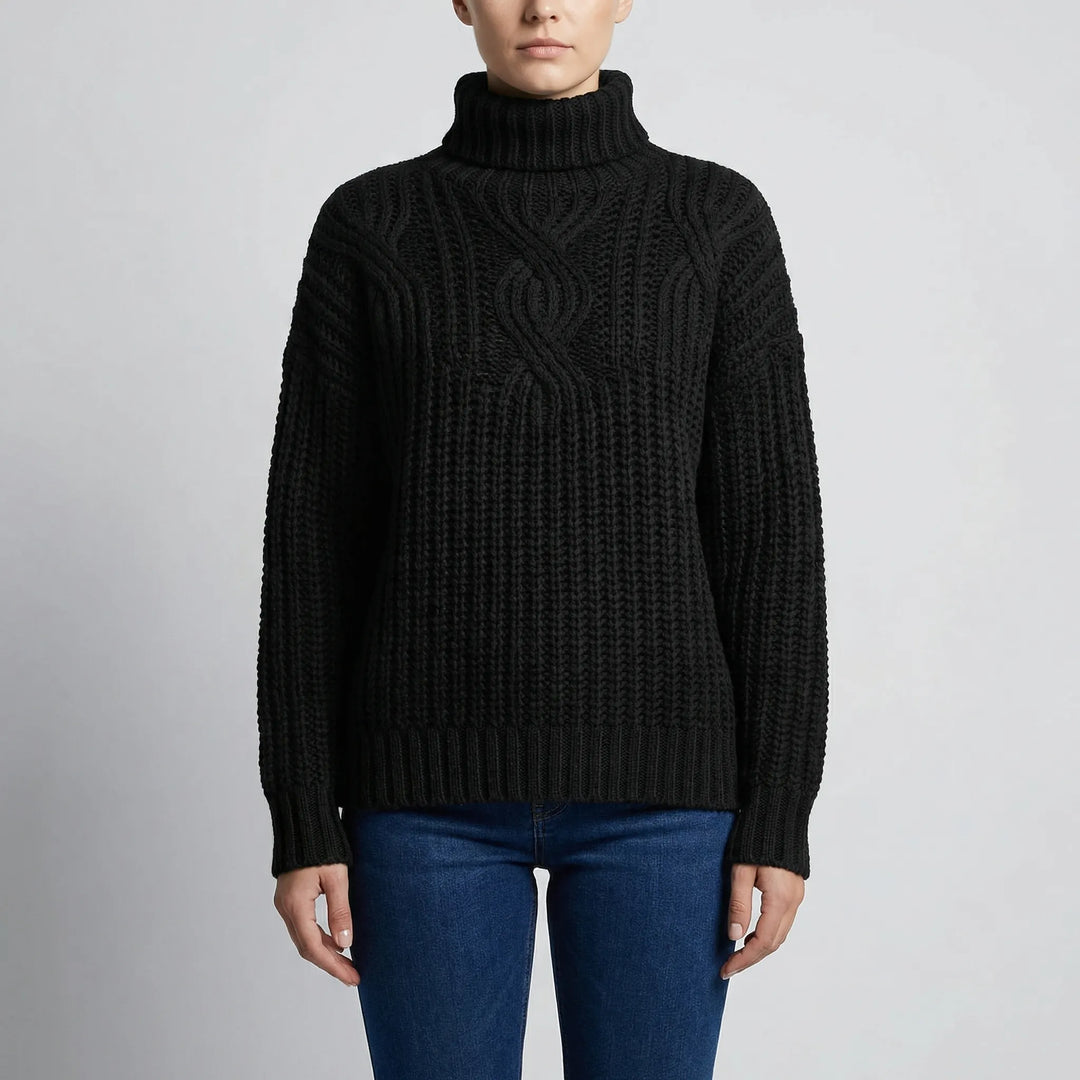 Texturra - Cable-Knit Mock Neck Pullover Sweater