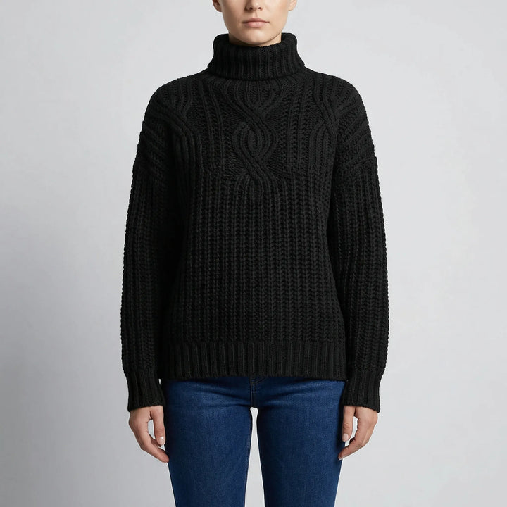 Texturra - Cable-Knit Mock Neck Pullover Sweater
