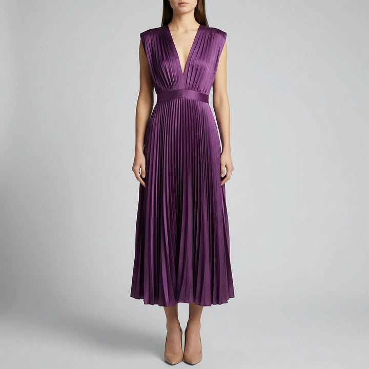 Velmira - Sleeveless Deep V-Neck Midi Dress