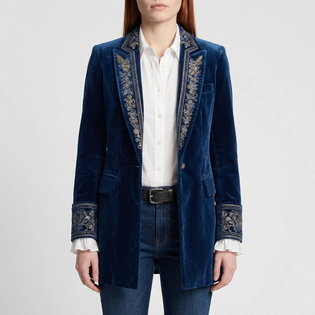Velourna - Longline Embroidered Blazer Jacket