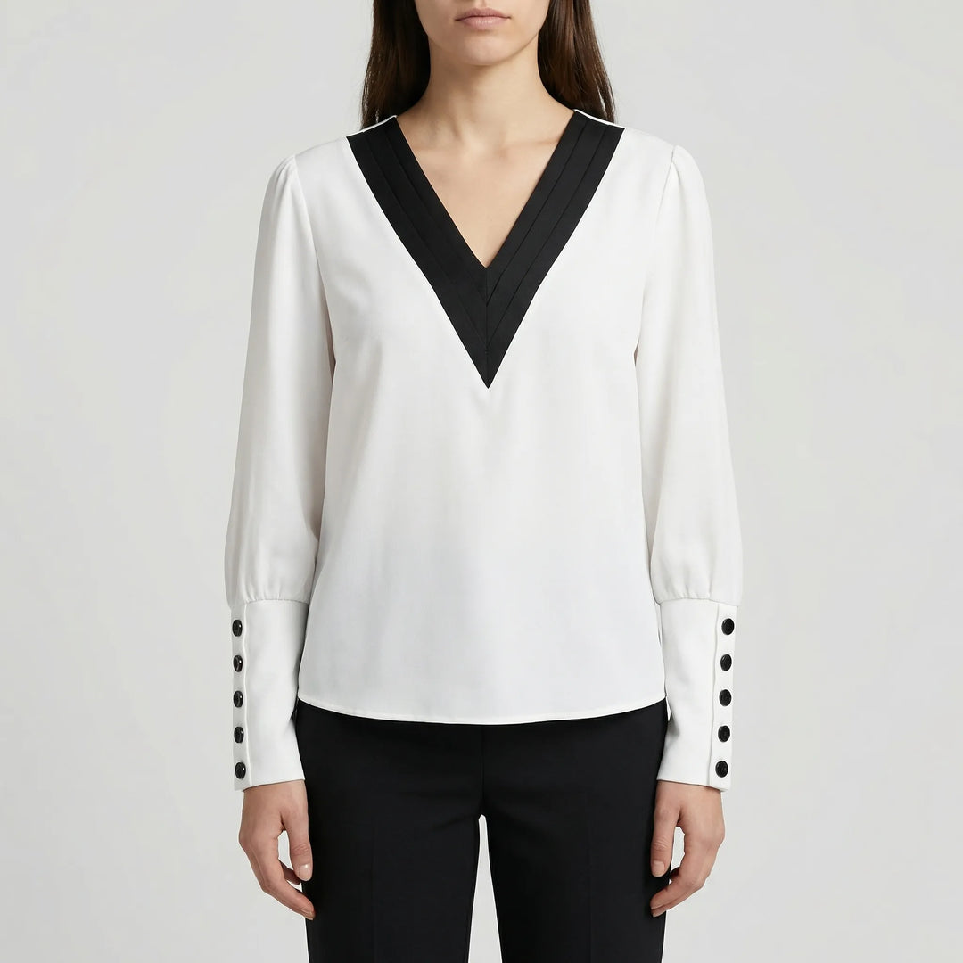 Volvara - Puff-Sleeve V-Neck Women's Blouse