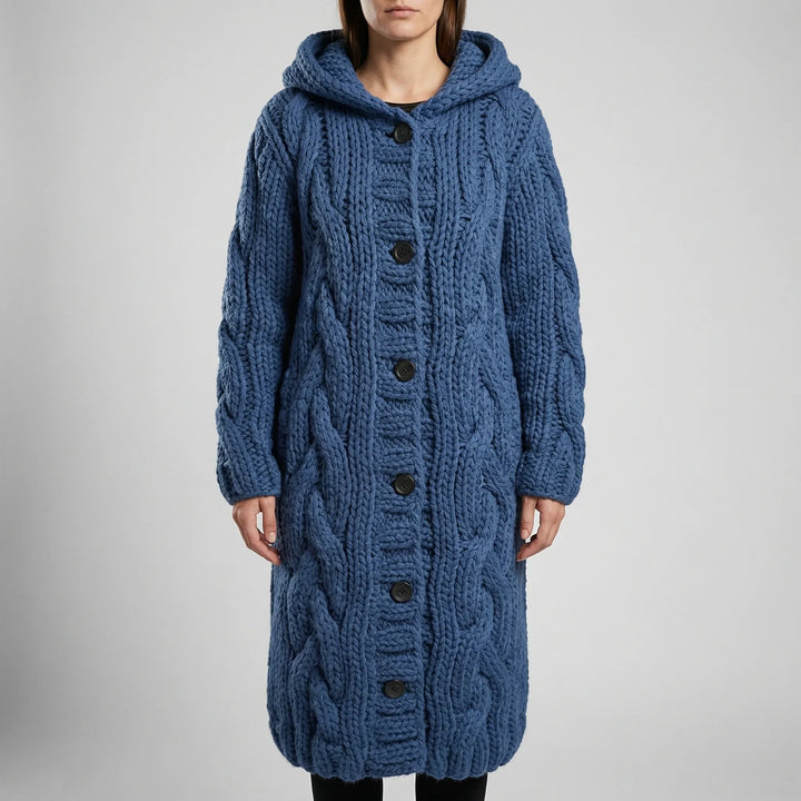 Wovenza - Long Cable-Knit Hooded Coat