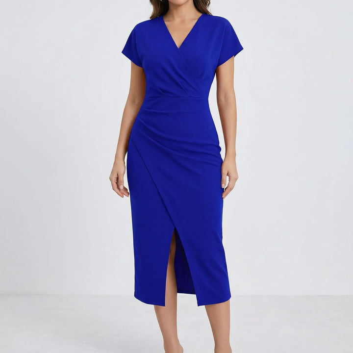 Wrapsova - Short-Sleeve Wrap-Style Midi Dress