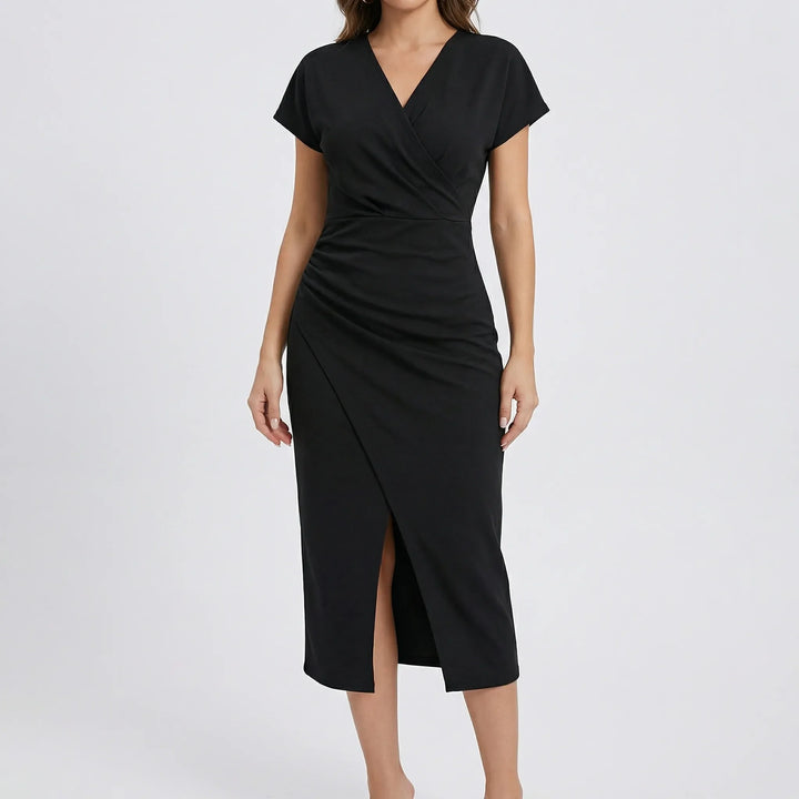 Wrapsova - Short-Sleeve Wrap-Style Midi Dress